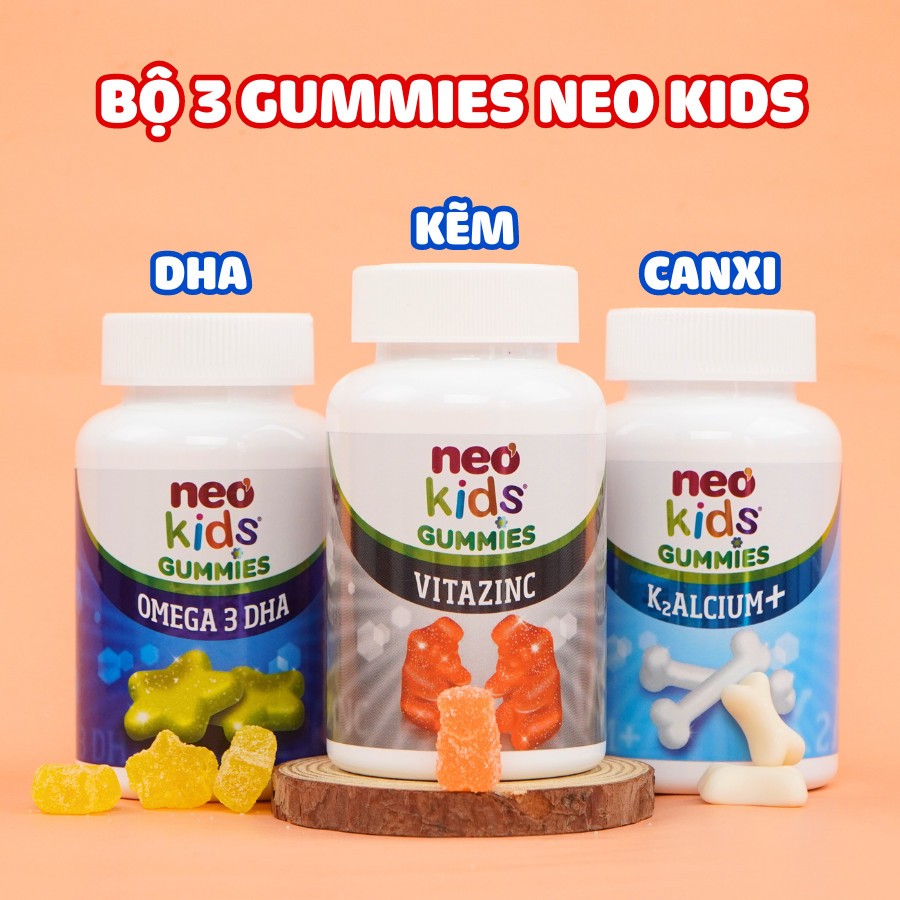 BỘ 3 GUMMIES NEOKIDS - CANXI, DHA, KẼM date mới + quà