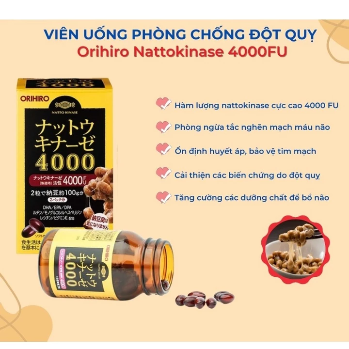 Viên uống hỗ trợ phòng chống đột quỵ và tai biến Nattokinase Orihiro 4000FU