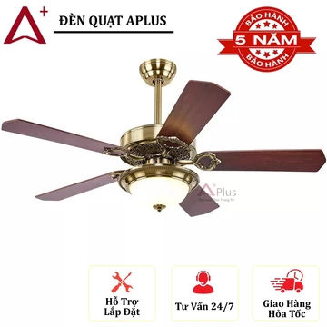 Quạt trần đèn 5 cánh Aplus,Quạt trần phòng khách động cơ DC lõi đồng 6 tốc độ gió,có đảo chiều có điều khiển từ xa