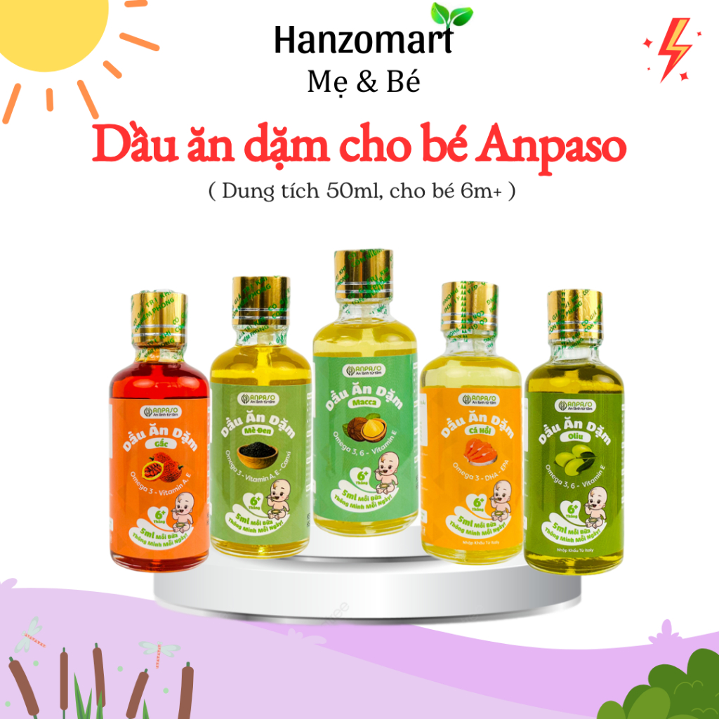 Dầu Ăn Dặm Cho Bé Anpaso Giúp Cải Thiện Biếng Ăn 50ml - Dầu Thực Vật Bổ Sung DHA Cho Bé Phát Triển Trí Não