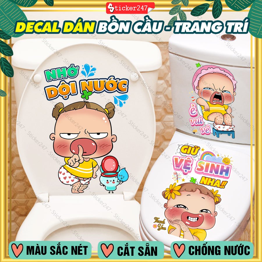 Miếng Dán Decal Trang Trí Bồn Cầu Toilet 🌈𝑭𝒓𝒆𝒆𝒔𝒉𝒊𝒑 Decal Quỳnh Aka Trang Trí Nhà Tắm, Nhà Vệ Sinh Không Phai, Bền Màu