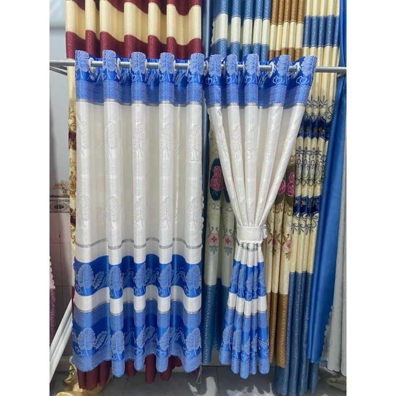 1 TẤM GẤM MÀU XANH DƯƠNG CHIẾC LÁ  CHƯA CÓ CÂY TREO - TREO 1 TẤM MUA 1 TẤM _TREO 2 TẤM MUA 2 TẤM RÈM CỬA VIỆT
