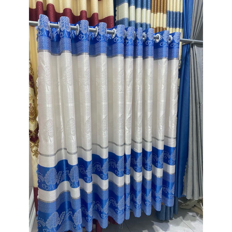 1 TẤM GẤM MÀU XANH DƯƠNG CHIẾC LÁ  CHƯA CÓ CÂY TREO - TREO 1 TẤM MUA 1 TẤM _TREO 2 TẤM MUA 2 TẤM RÈM CỬA VIỆT
