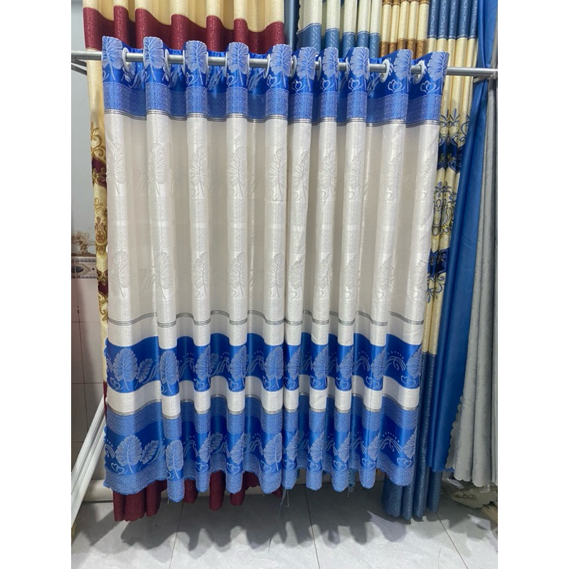1 TẤM GẤM MÀU XANH DƯƠNG CHIẾC LÁ  CHƯA CÓ CÂY TREO - TREO 1 TẤM MUA 1 TẤM _TREO 2 TẤM MUA 2 TẤM RÈM CỬA VIỆT
