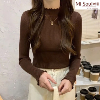 Áo Len Tăm Nữ Cổ 3 Phân Viền Bèo Dài Tay Misoul, Áo Len Tăm Nữ Mềm Mại Hàng Quảng Châu 346