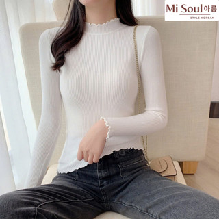 Áo Len Tăm Nữ Cổ 3 Phân Viền Bèo Dài Tay Misoul, Áo Len Tăm Nữ Mềm Mại Hàng Quảng Châu 346