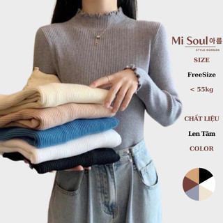 Áo Len Tăm Nữ Cổ 3 Phân Viền Bèo Dài Tay Misoul, Áo Len Tăm Nữ Mềm Mại Hàng Quảng Châu 346