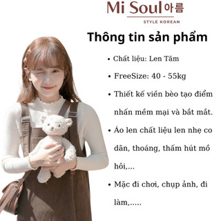 Áo Len Tăm Nữ Cổ 3 Phân Viền Bèo Dài Tay Misoul, Áo Len Tăm Nữ Mềm Mại Hàng Quảng Châu 346