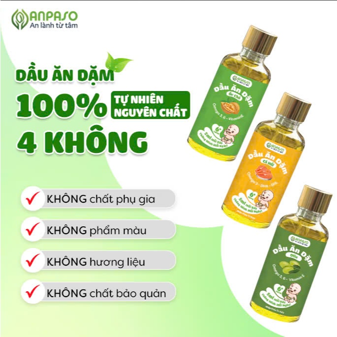Dầu Ăn Dặm Cho Bé Anpaso Giúp Cải Thiện Biếng Ăn 50ml - Dầu Thực Vật Bổ Sung DHA Cho Bé Phát Triển Trí Não