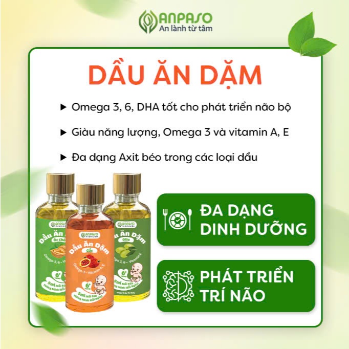 Dầu Ăn Dặm Cho Bé Anpaso Giúp Cải Thiện Biếng Ăn 50ml - Dầu Thực Vật Bổ Sung DHA Cho Bé Phát Triển Trí Não
