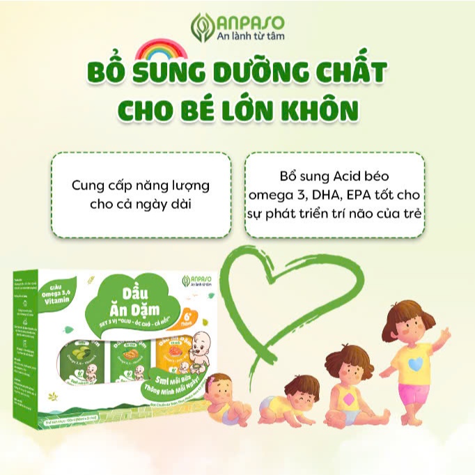 Dầu Ăn Dặm Cho Bé Anpaso Giúp Cải Thiện Biếng Ăn 50ml - Dầu Thực Vật Bổ Sung DHA Cho Bé Phát Triển Trí Não
