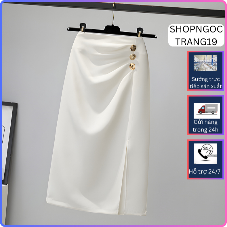 Váy Xẻ Tà Có Nếp Gấp Không Đều SHOPNGOCTRANG19 Cho Phụ Nữ Mùa Thu Đông Phong Cách CV06