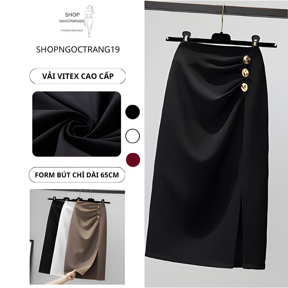 Váy Xẻ Tà Có Nếp Gấp Không Đều SHOPNGOCTRANG19 Cho Phụ Nữ Mùa Thu Đông Phong Cách CV06