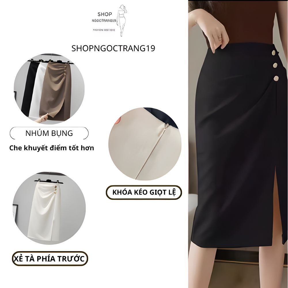 Váy Xẻ Tà Có Nếp Gấp Không Đều SHOPNGOCTRANG19 Cho Phụ Nữ Mùa Thu Đông Phong Cách CV06