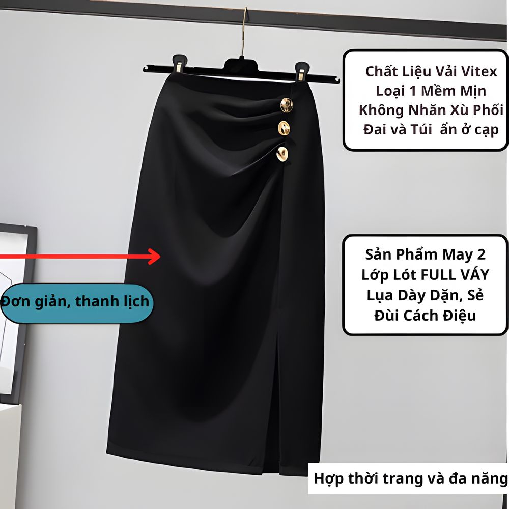 Váy Xẻ Tà Có Nếp Gấp Không Đều SHOPNGOCTRANG19 Cho Phụ Nữ Mùa Thu Đông Phong Cách CV06