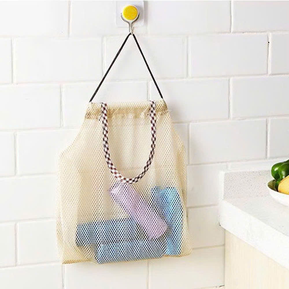 Túi đựng hành tỏi màu Vàng, túi đựng mỹ phẩm treo tường tiện lợi,  TÚI ĐỰNG ĐỒ VẢI LƯỚI TREO TƯỜNG - MÃ: TUITREODO8