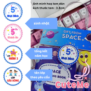 Tem tròn thiết kế in tên riêng trang trí set quà tặng cho học sinh mầm non mẫu giáo tiểu học sinh nhật lễ hội