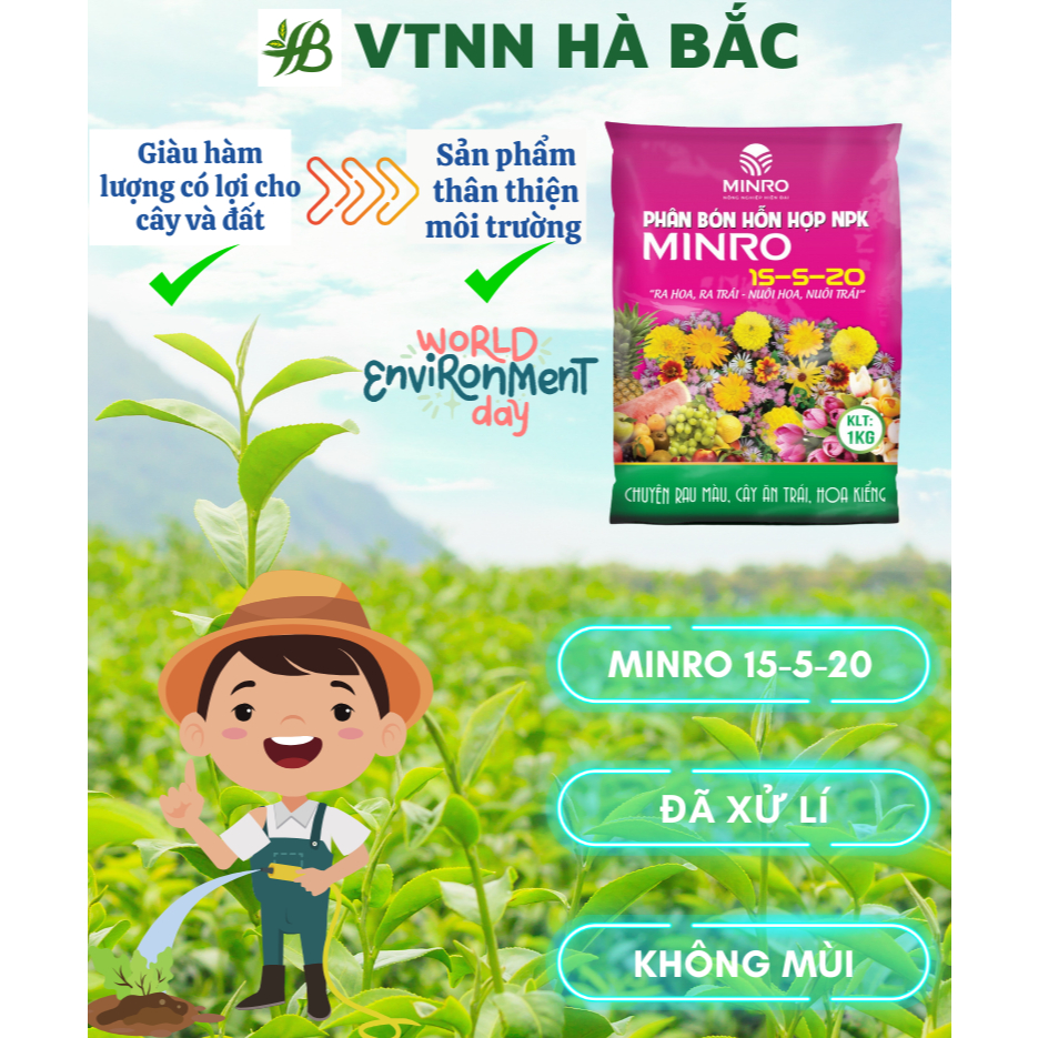 Phân Bón Hỗn Hợp 15-5-20 Minro (1KG) - Ra Hoa, Ra Trái, Nuôi Hoa, Nuôi Trái Khỏe Mạnh