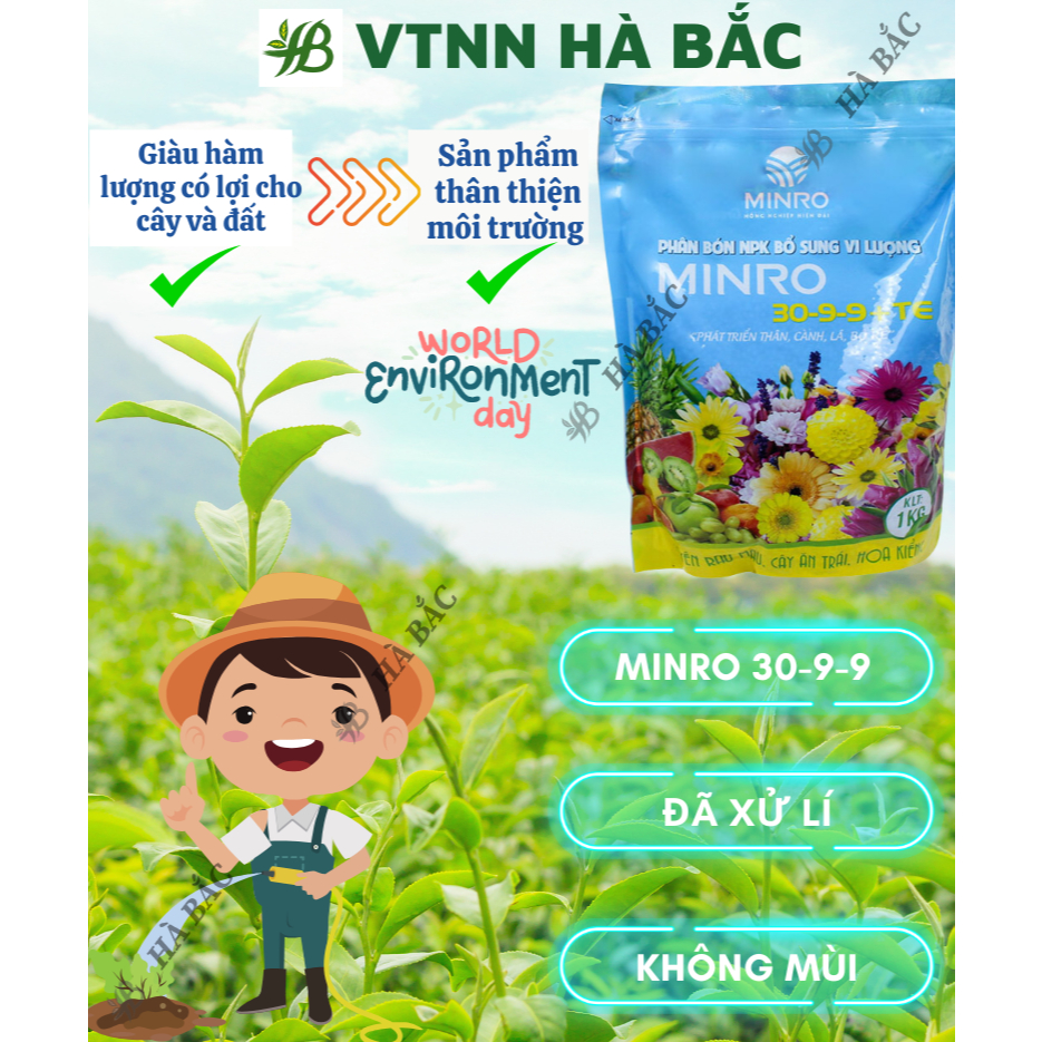 Phân Bón NPK 30-9-9+TE Minro (1KG) - Bổ Sung Vi Lượng, Phát Triển Thân, Cành, Rễ, Rau màu Hoa cây