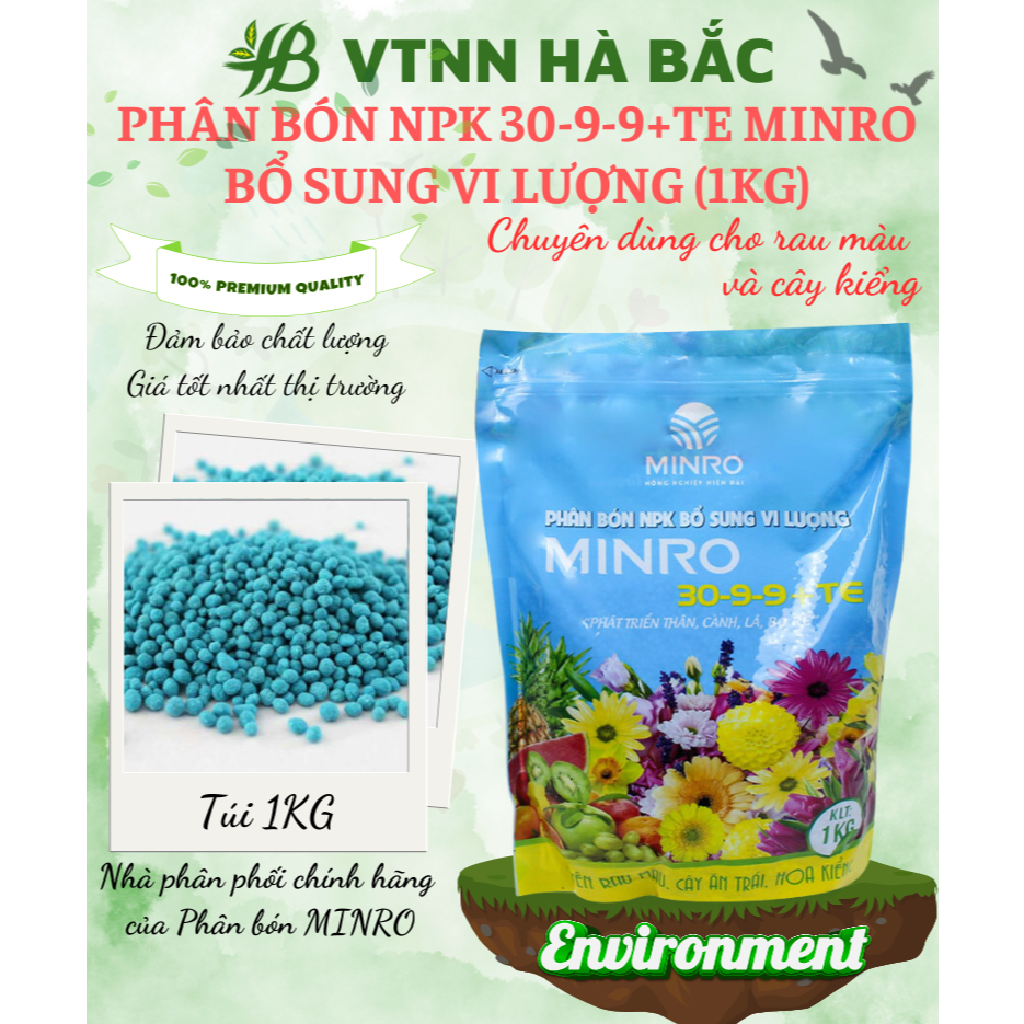 Phân Bón NPK 30-9-9+TE Minro (1KG) - Bổ Sung Vi Lượng, Phát Triển Thân, Cành, Rễ, Rau màu Hoa cây