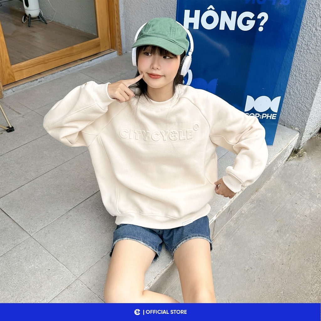 Áo sweater nam nữ đôi mùa thu đông nỉ bông dày Local Brand Chính Hãng City Cycle Áo Sweater Raglan Embossed
