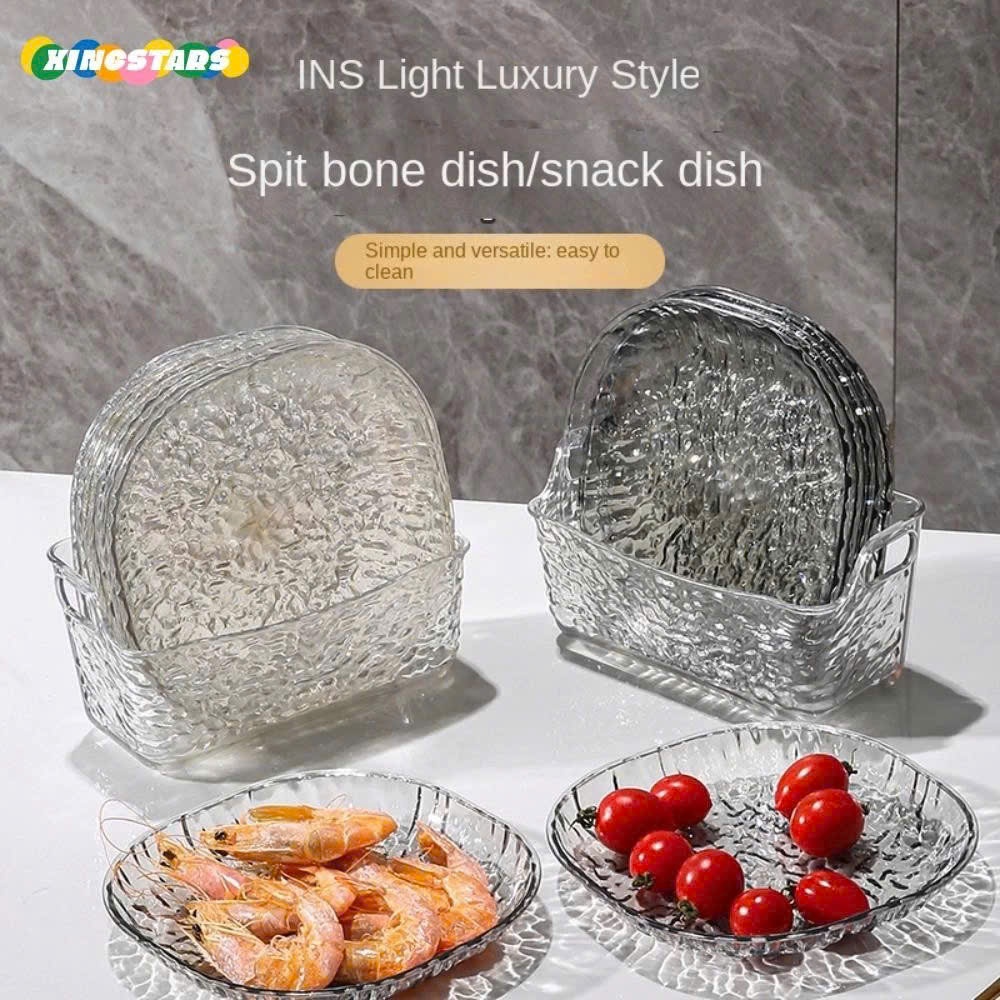 Set 8 đĩa vuông lòng sâu trong suốt vân kim cương kèm đế đựng chất liệu nhựa sang trọng đựng quả, đồ ăn tiện lợi