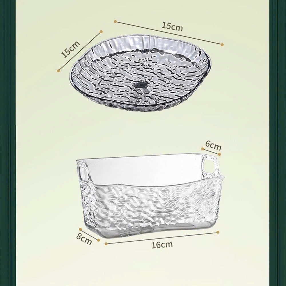 Set 8 đĩa vuông lòng sâu trong suốt vân kim cương kèm đế đựng chất liệu nhựa sang trọng đựng quả, đồ ăn tiện lợi