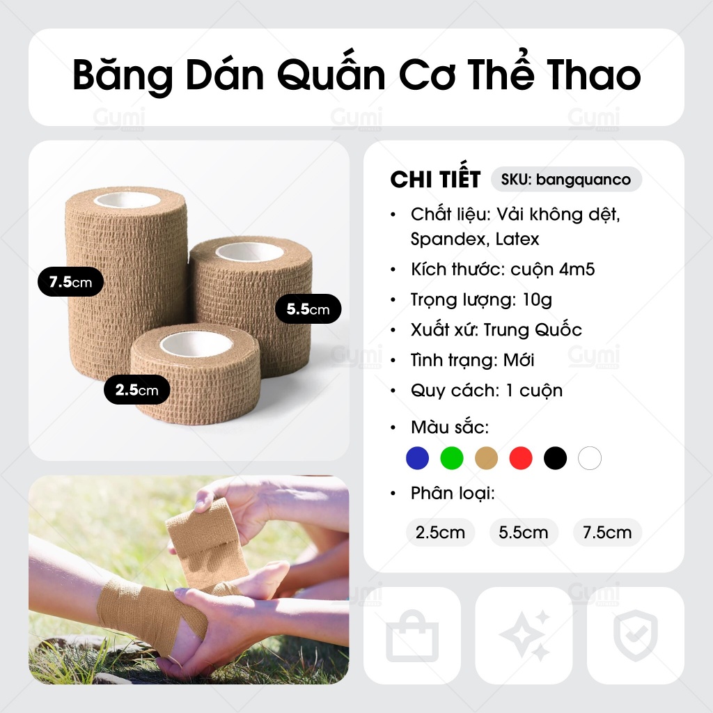 Băng Quấn Cơ, Băng Keo Thể Thao Cao Su Non Chống Chấn Thương / Cuốn Cổ Tay, Cổ Chân, Chống Căng Cơ - BangQuanCo