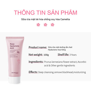 Sữa Rửa Mặt Axit Hyaluronic Hoa Hồng Làm Sạch, Làm Dịu Và Dưỡng Ẩm Cho Da-100g