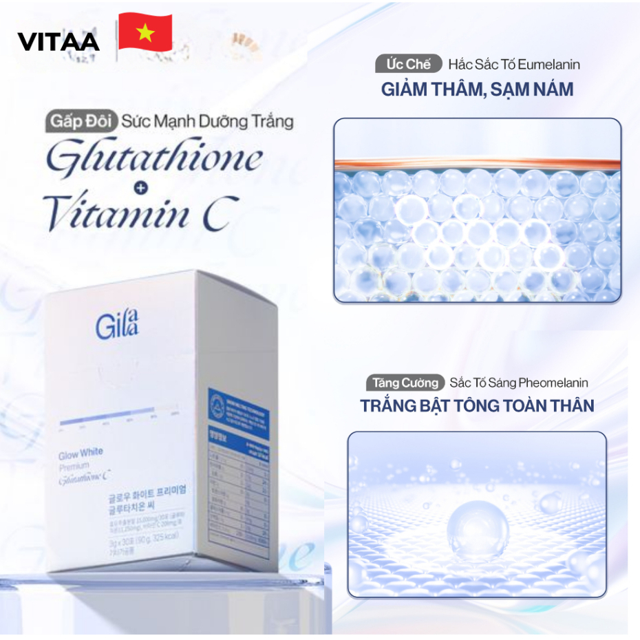 Ảnh Bột ngậm trắng da Glutathione C ngậm dưới lưỡi GILAA giúp mờ sạm nám, tăng đàn hồi 30 gói 3
