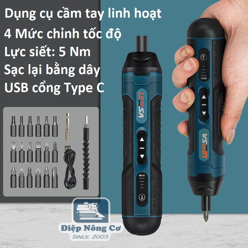 [Tua vít điện LongSA] máy vặn tuốc nơ không dây, dùng pin Lithium 3.6v ...