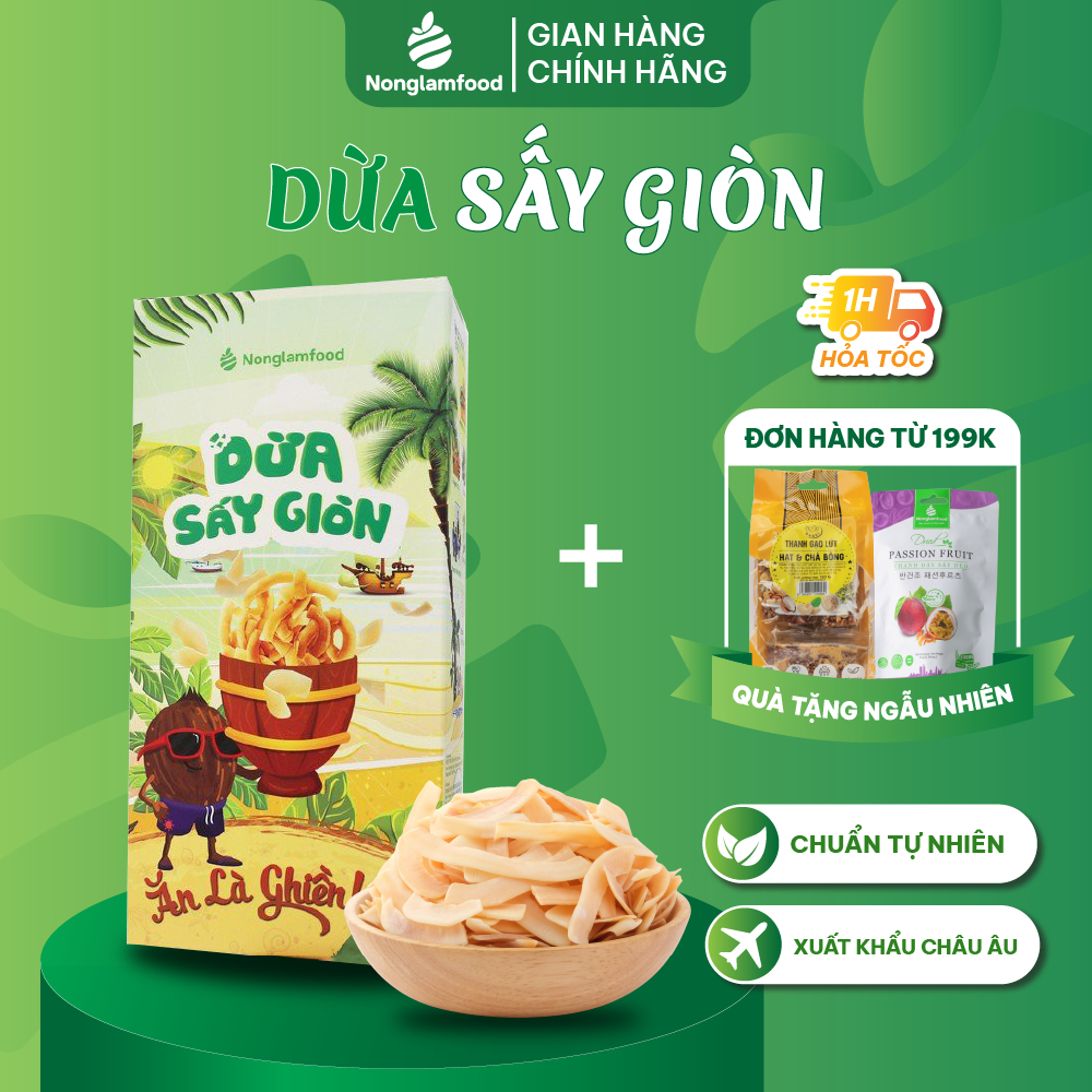 Dừa sấy giòn Nông Lâm Food túi 45g, hộp 100g
