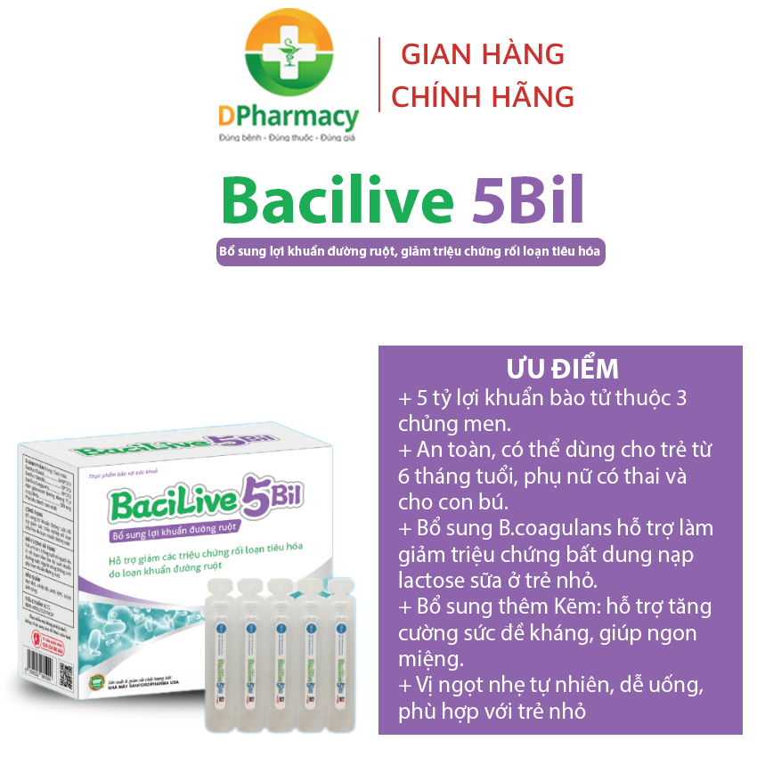 BaciLive 5Bil - Bổ sung 5 tỉ lợi khuẩn đường ruột, cải thiện các vấn đề rối loạn tiêu hóa
