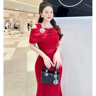 Đầm đuôi cá trễ vai kèm pk  sang trọng đầm trung niên hàng cao cấp