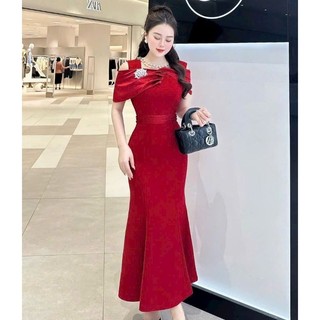 Đầm đuôi cá trễ vai kèm pk  sang trọng đầm trung niên hàng cao cấp