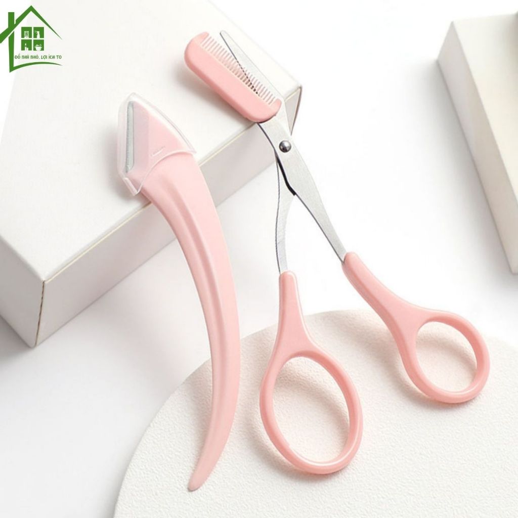 Dao cạo lông mày 3 món lưỡi thép nhà Kelly gồm kéo tỉa chân mày, bộ dụng cụ 2 dao cạo tỉa lông mày.