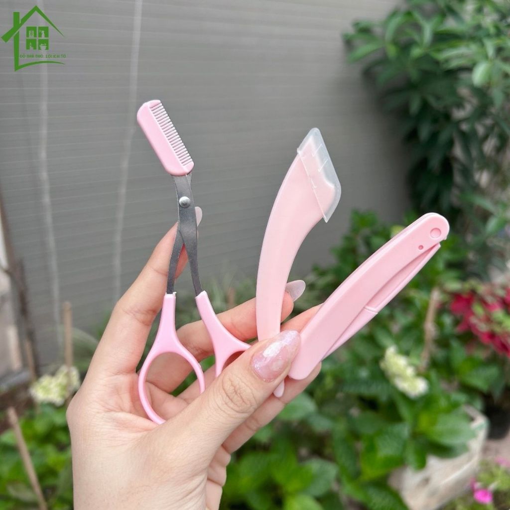 Dao cạo lông mày 3 món lưỡi thép nhà Kelly gồm kéo tỉa chân mày, bộ dụng cụ 2 dao cạo tỉa lông mày.