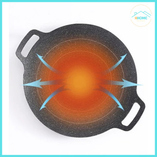 Chảo đá nướng thịt chống dính hàn quốc chảo gang nướng thịt không dầu bếp từ bếp ga vỉ nướng BBQ size 34cmm Chảo đá