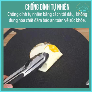 Chảo đá nướng thịt chống dính hàn quốc chảo gang nướng thịt không dầu bếp từ bếp ga vỉ nướng BBQ size 34cmm Chảo đá