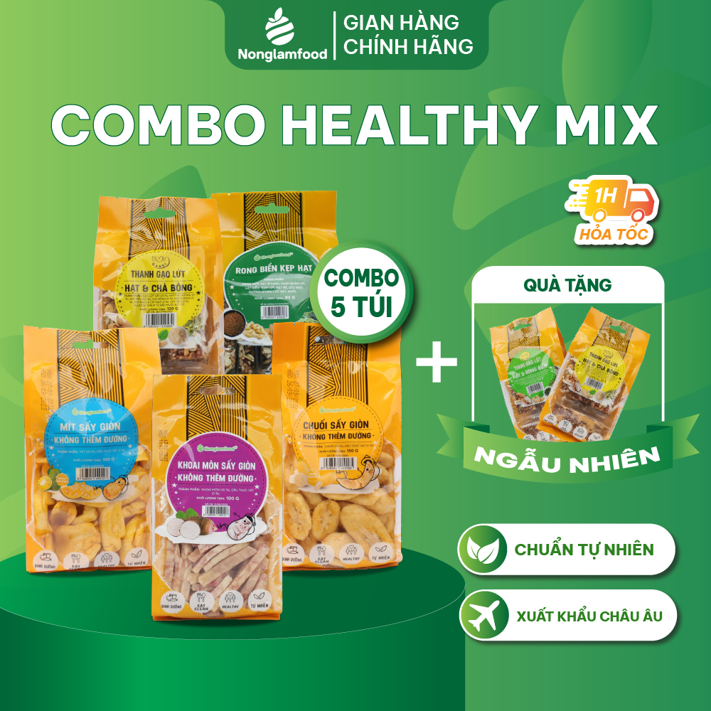 Combo Healthy Mix 5 túi ăn vặt dinh dưỡng Gabri Nông Lâm Food