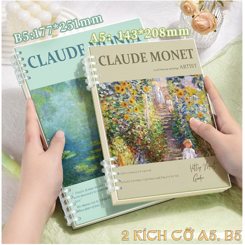 Sổ Còng Nhựa, Bìa Còng A5 B5 Tranh Monet  MESO - Sổ Còng Thay Được Giấy, Lõi giấy Refill Sổ Còng
