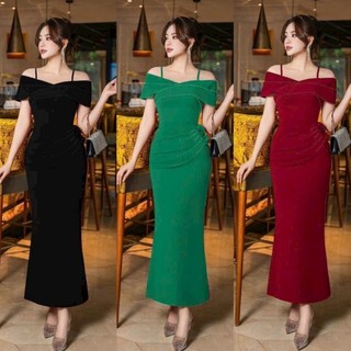 Đầm maxi đuôi cá trễ vai kèm bông bụng  sang trọng hàng cao cấp tặng hoa tai