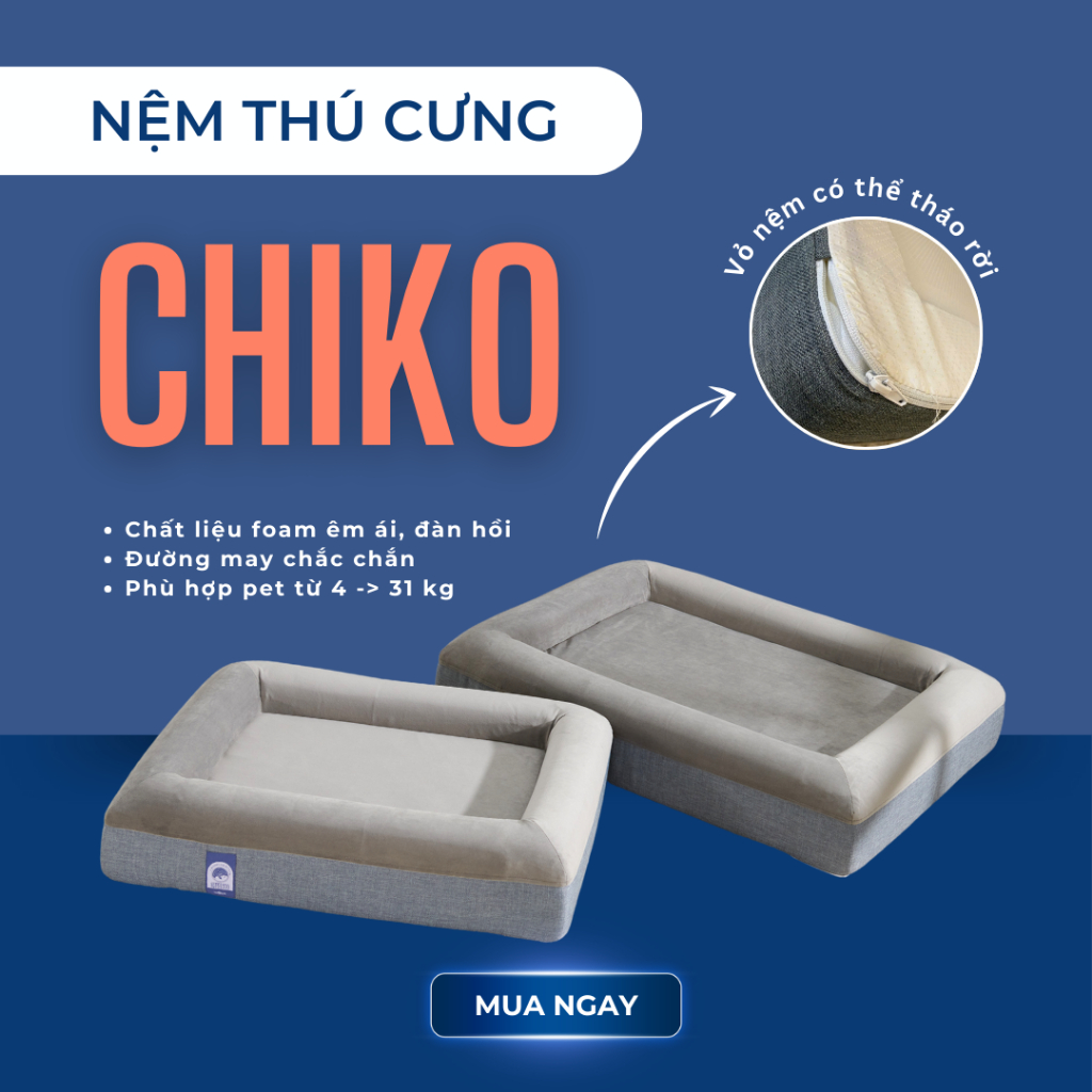 Ảnh WOWS - Nệm Foam Thú Cưng Chiko - Đệm Ngủ Chó Mèo Cao Cấp - Vỏ Tháo Được, Mềm Mại, Đàn Hồi - S, M, L 4