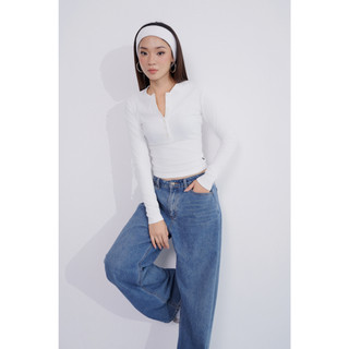 THEKIM Áo thun dài tay cổ tròn cúc ngực , chất liệu Rib Cloud 100% cotton vải dày mềm mịn T259