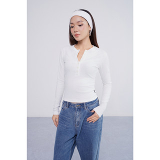 THEKIM Áo thun dài tay cổ tròn cúc ngực , chất liệu Rib Cloud 100% cotton vải dày mềm mịn T259