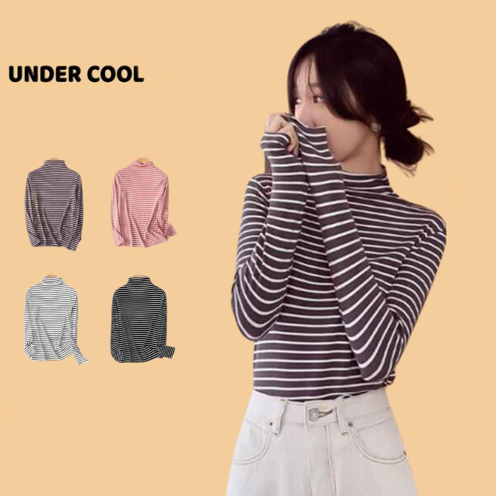 Áo Giữ Nhiệt nữ cổ cao tay dài sọc ngang thời trang Hàn Quốc UNDERCOOL giữ ấm mùa thu đông chất liệu mềm mại ADT25