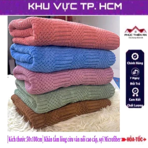 Khăn tắm lông cừu vân nổi cao cấp, kích thước 100x50cm, sợi Microfiber siêu thấm hút, siêu mềm mịn