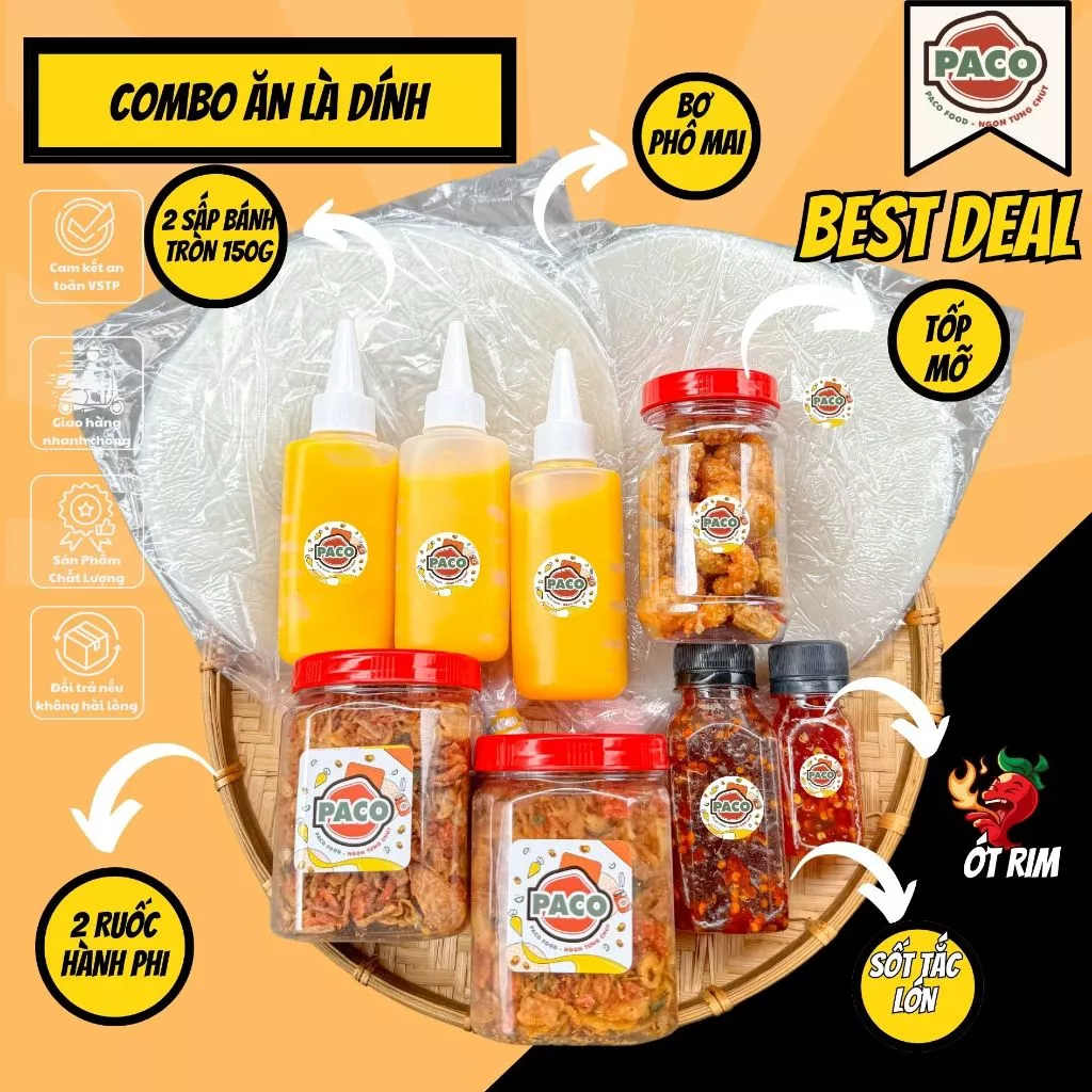 [COMBO ĂN LÀ DÍNH] Combo bánh tráng phơi sương Ăn Là Dính PACO FOOD kèm 2 hủ ruốc hành phi 3 chai bơ