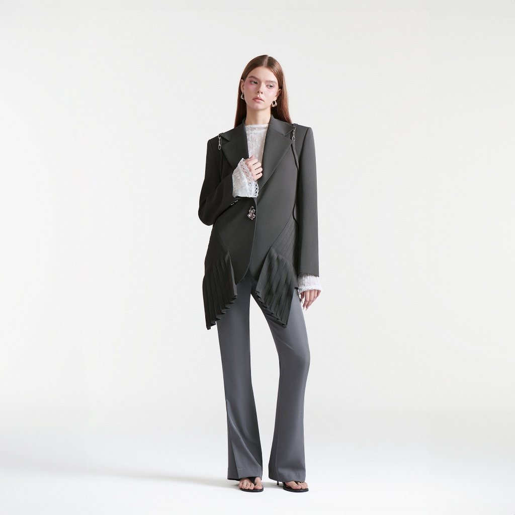 Ảnh DEAR JOSÉ - Áo blazer vạt dập li xám đen Pegasus 1