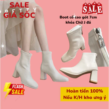 Boot nữ cổ cao Bốt Nữ Hàn Quốc Boot Nữ Công Sở Gót Vuông Khóa Sau Chữ J đính đá cách điệu C003 - Hàng quảng châu da mịn